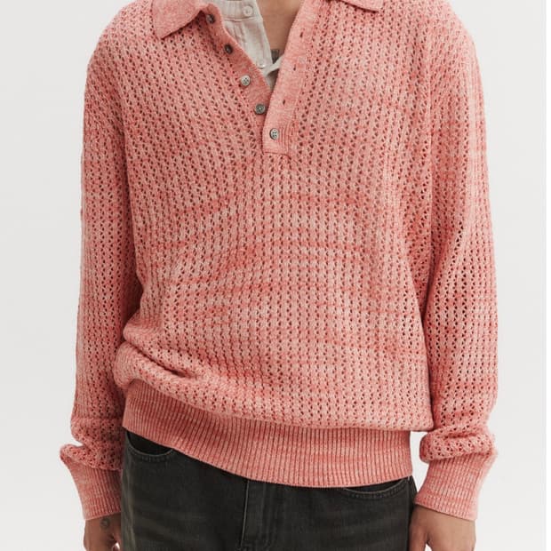 스카시 투톤 반오픈 단추 카라 니트 - 피치 3