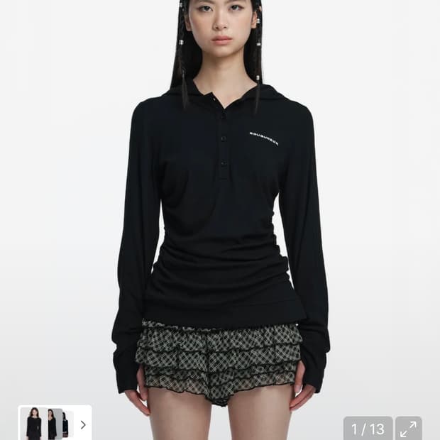 러프넥 헨리 후드 블랙