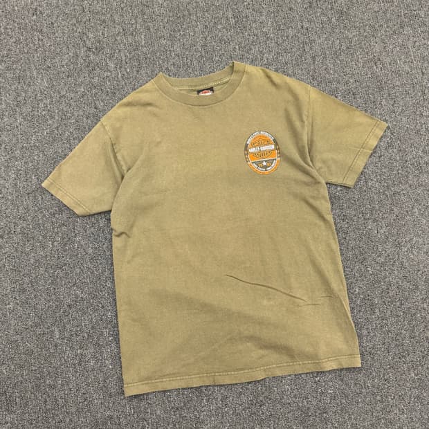 M)할리데이비슨 빈티지 프린팅 Temple,Texas 올리브 반팔