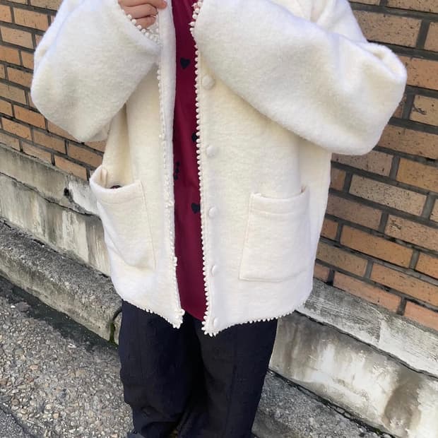 페스토 후디드 부클 가디건 도브