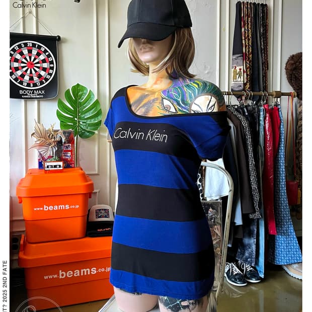 C.K Cubic Logo Wide Neck Stripe 1/2 Top