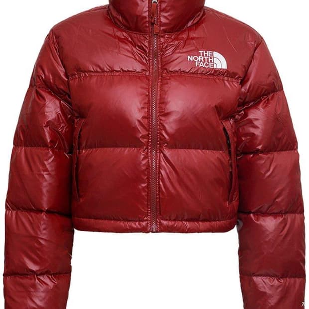 노스페이스 눕시 숏 크롭 패딩 와인 레드