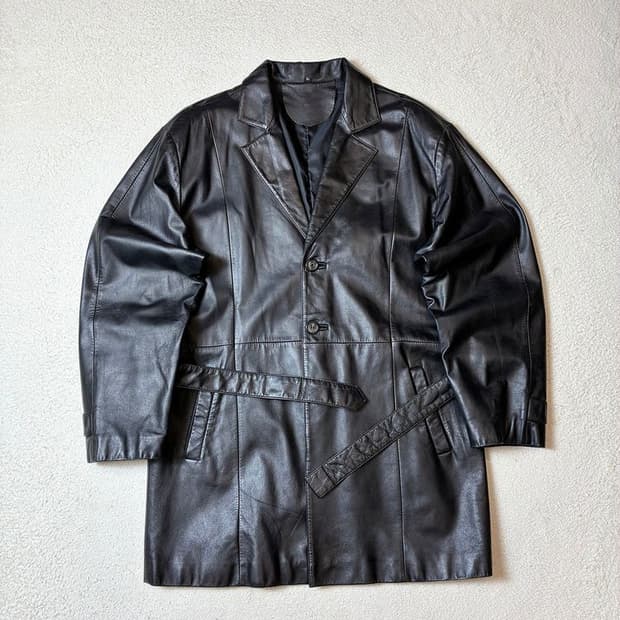 Selectede 00's 벨티드 소가죽 롱 코트 PN7665