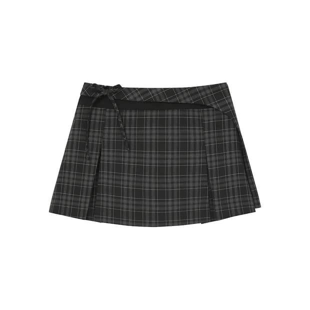 [2] 미세키 서울 포켓 레이어드 체크 스커트 블랙