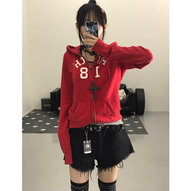 Abercrombie & Fitch Red Zip Up Hoodie