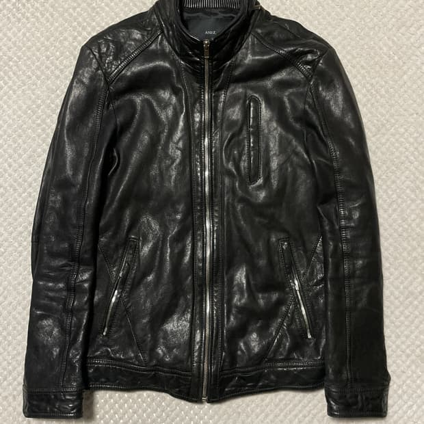 AND Z 웨스턴 무드 램스킨 양가죽 절개 바이커 레더 자켓