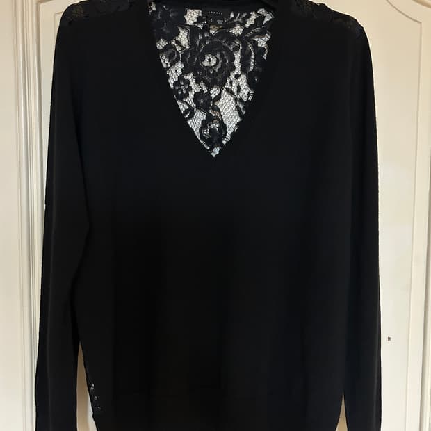 띠어리 레이스 시스루백 니트