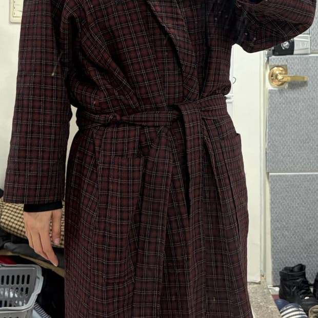 버버리 체크 로브 가운 코트