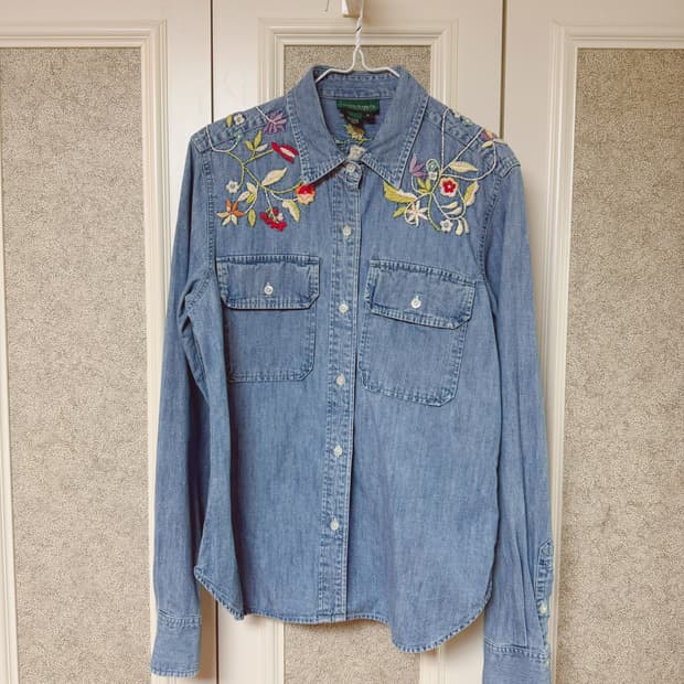 랄프로렌 로렌진스 플라워 자수 데님 셔츠