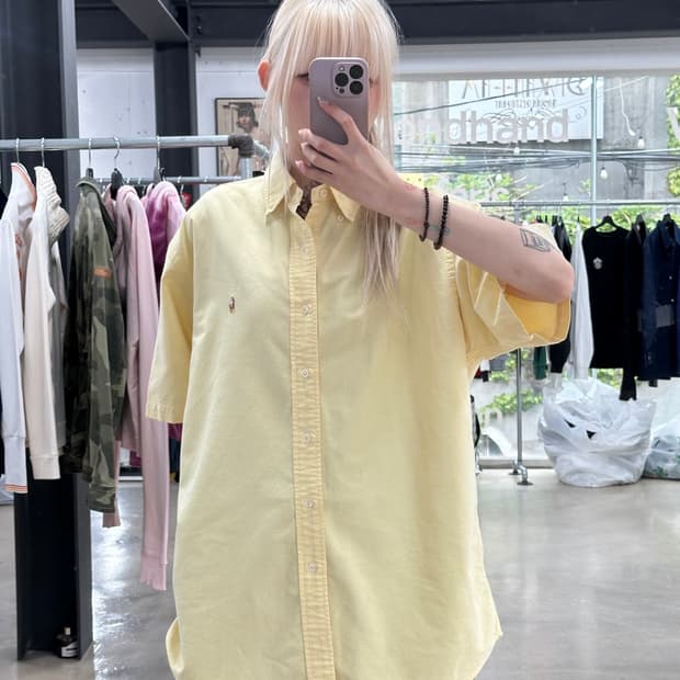 폴로 랄프로렌 옐로우 옥스포드 하프 셔츠