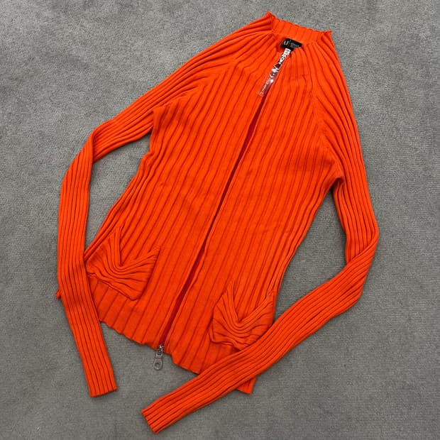 90 AJ Armani Jeans 오렌지색 니트 가디건