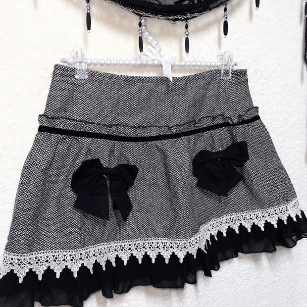 리즈리사 로맨틱고딕 갸루 로걀 고스로리타 글리터 레이스 리본 스커트 치마