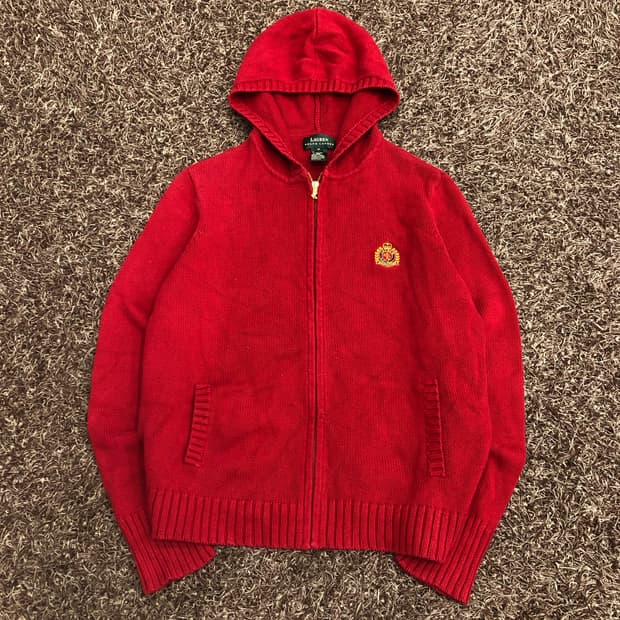 로렌 랄프로렌 폴로 금장 헤리티지 로고 코튼 니트 후드집업