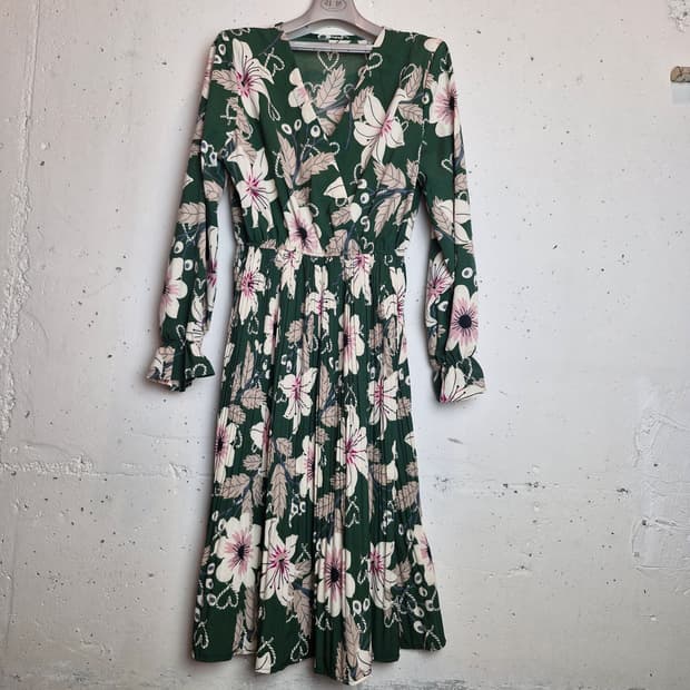 플라워 패턴 롱 플리츠 원피스