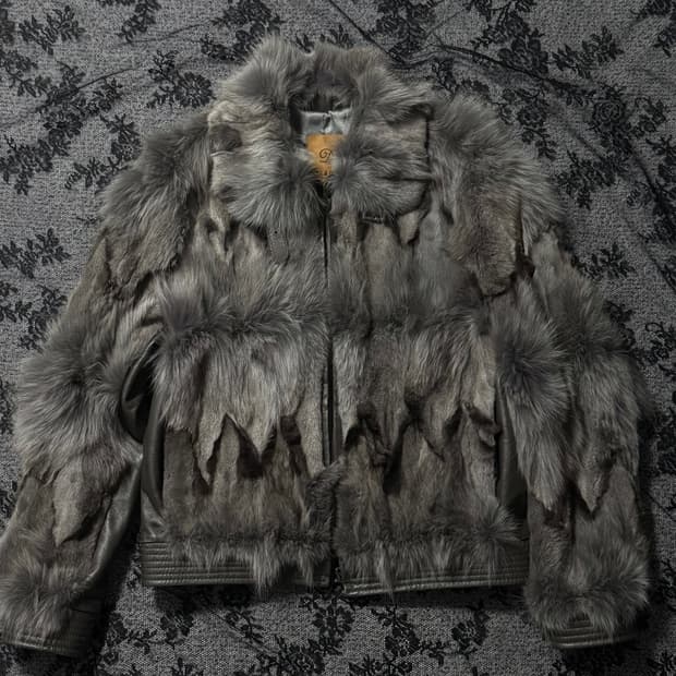 Vintage Shaggy Feather Fur Biker Jacket