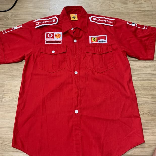 L) Ferrari 페라리 F1 말보로 자수 레이싱 워크 반팔셔츠