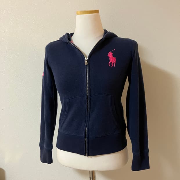 폴로 랄프로렌 네이비 핑크 빅포니 후드집업 딱붙핏