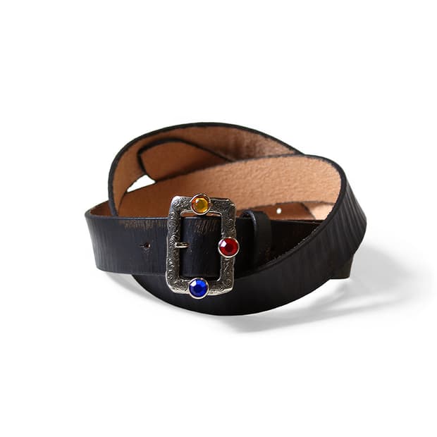 캐피탈 오일드 레더 스터드 디스코 버클 벨트 블랙 EK-1287