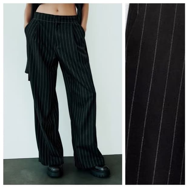 (택O) ZARA 비스코스 블렌디드 스트라이프 슬랙스 (블랙)