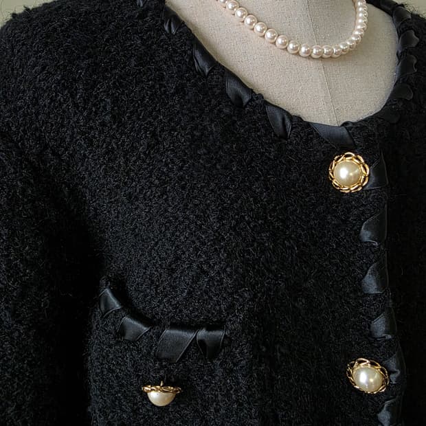 부클 트위드 니트 가디건