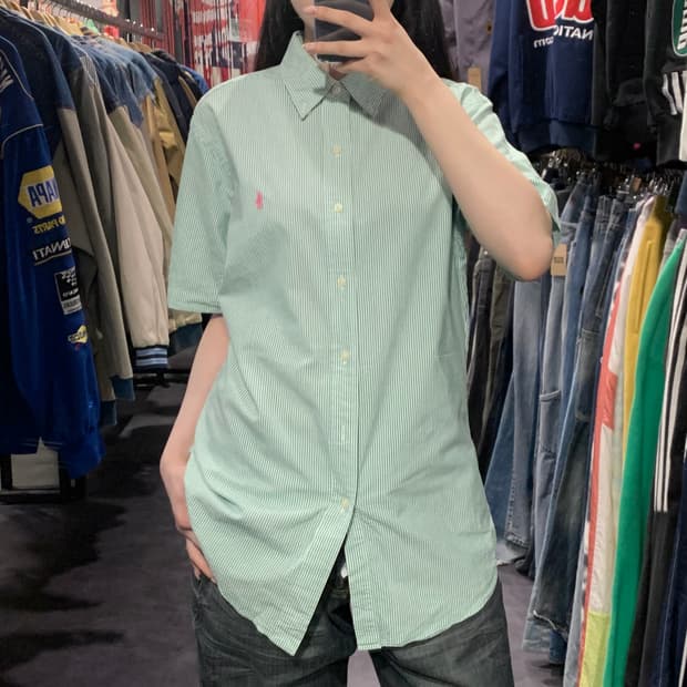 [IM] 폴로 랄프로렌 반팔 시어서커 스트라이프 셔츠 민트 그린