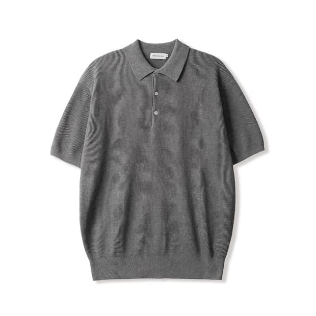 (3) 스테디에브리웨어 라이트 립 칼라 반팔 니트 (그레이 멜란지)