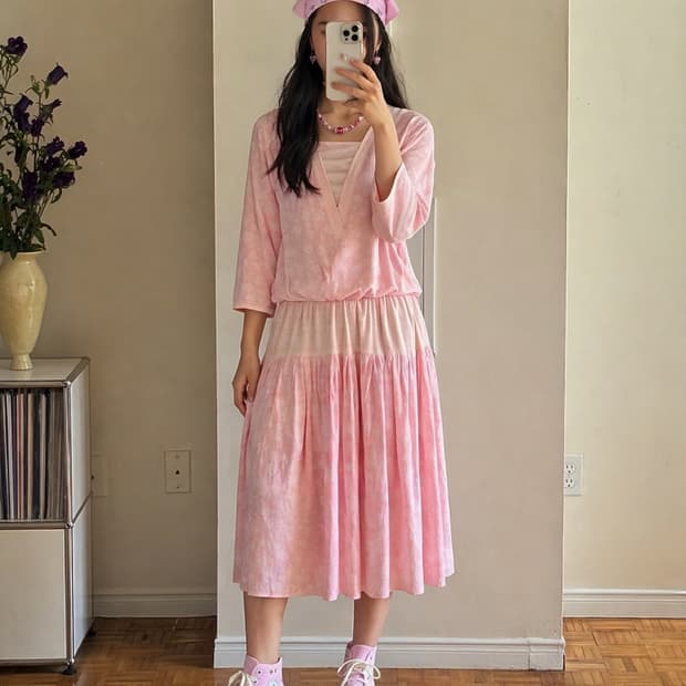 90’s USA vintage pink floral dress