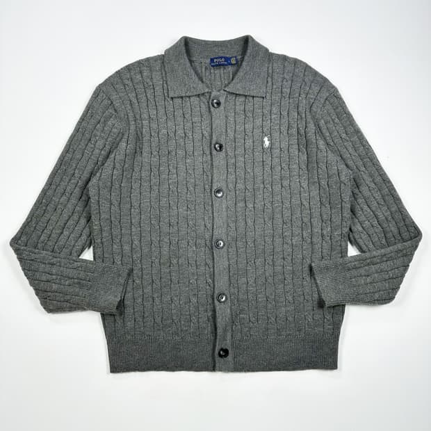 폴로 랄프로렌 클래식 미니멀 케이블 니트 가디건 L