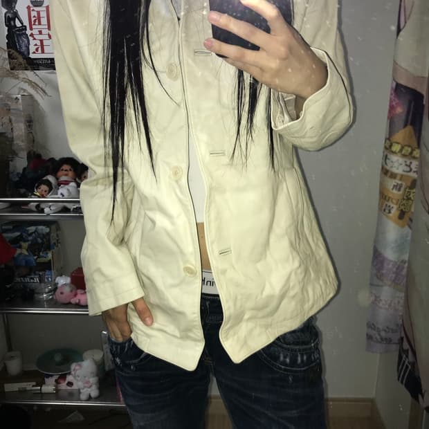Mon gre 아이보리 램스킨 레더자켓