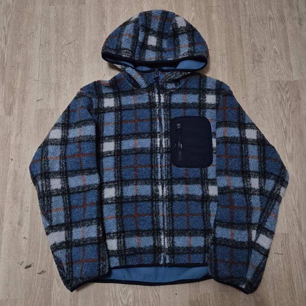 유니클로 JW앤더슨 콜라보 체크 뽀글이 후드 후리스 자켓 L(100)