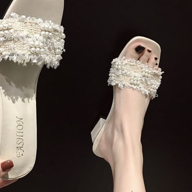 (새상품) 트위드진주 샌들 슬리퍼 240