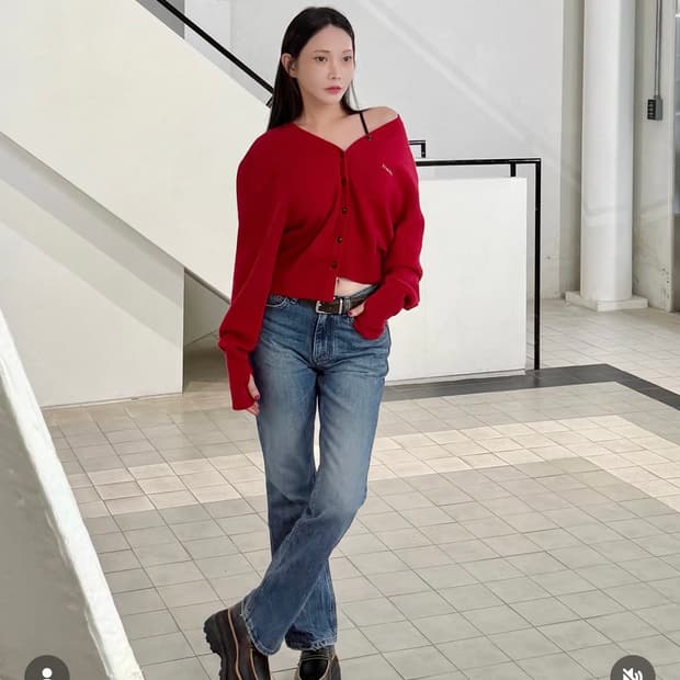 [새상품] 프랜틱서비스 - 볼륨 슬리브 캐시미어 가디건 (레드)