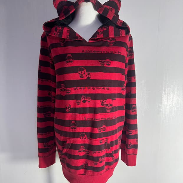 Dig deep 캣 이어 레터링 스컬 후드티 y2k punk 펑크