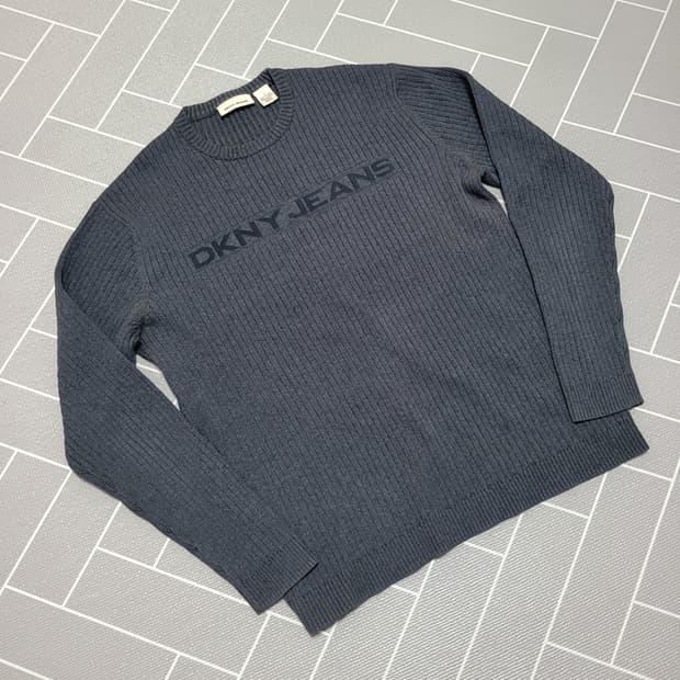 DKNY JEANS 레트로 로고 골지 라운드 니트 M