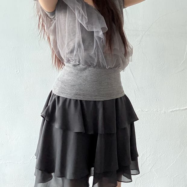 Charcoal gray cancan midi skirt