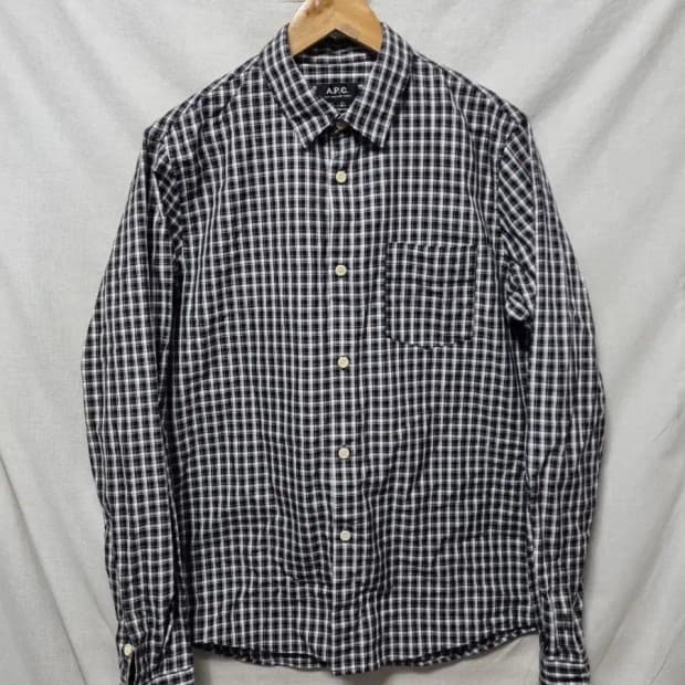 A.P.C. 블랙 화이트 체크 셔츠 L