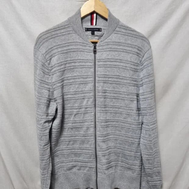 타미힐피거 그레이 니트 집업 가디건 M