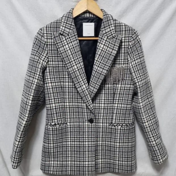 산드로 체크 패턴 블레이저 자켓 36
