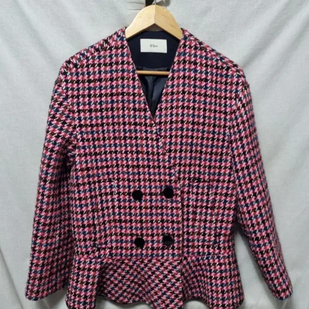 오즈세컨 체크 니트 자켓 85~90