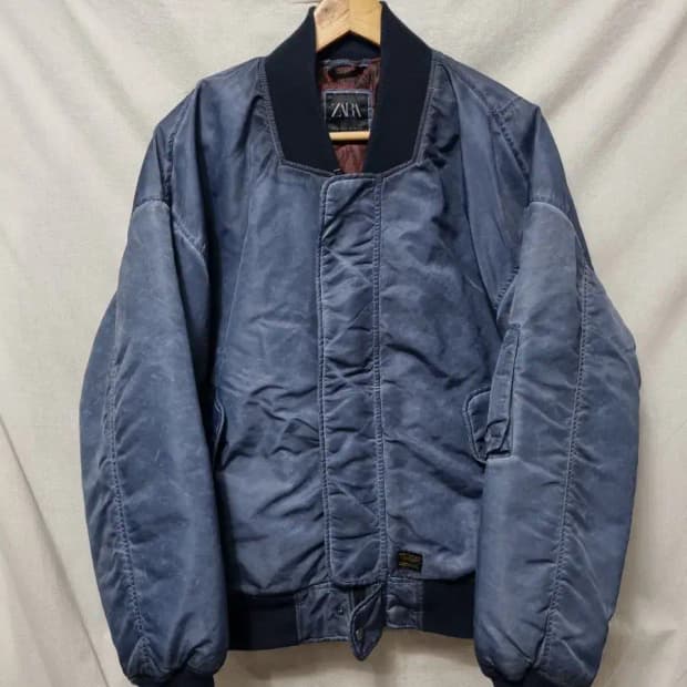 자라 블루종 블루 빈티지 항공점퍼 M