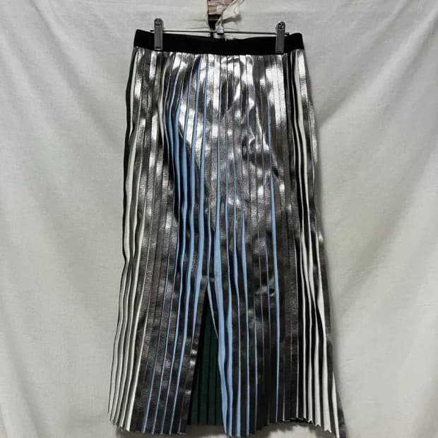 타임 포스트모던 메탈릭 플리츠 미디 스커트 S