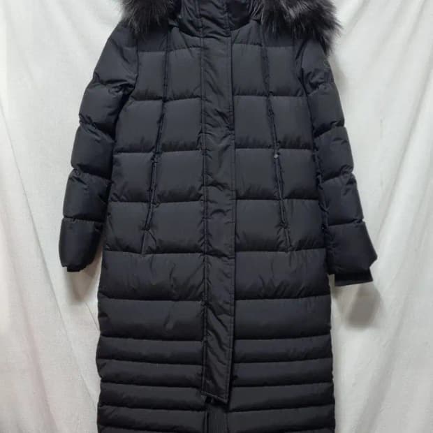 에고이스트 블랙 롱 폭스퍼 후드 롱 패딩 S