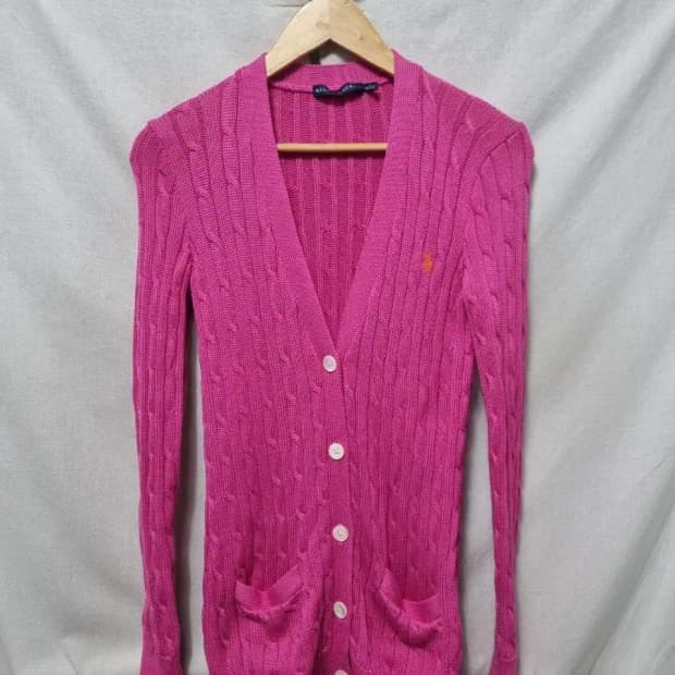 폴로 랄프로렌 핑크색 케이블 가디건 S