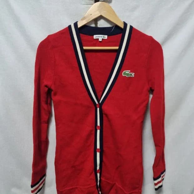 라코스테 여성 레드 가디건 90