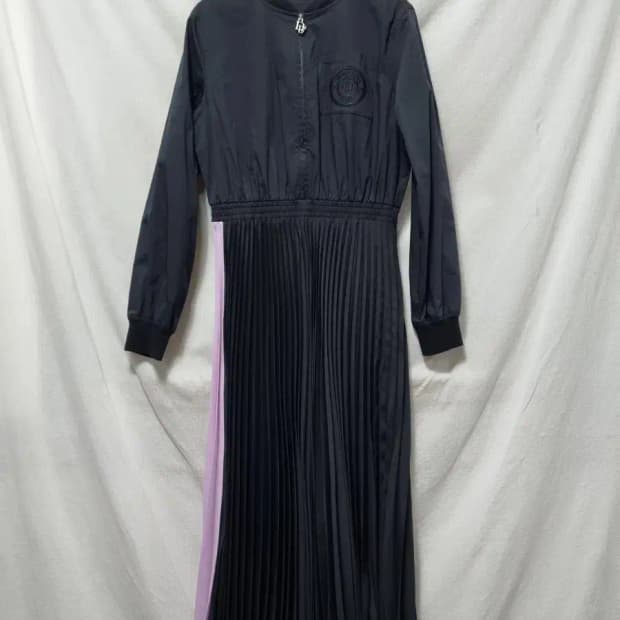 듀엘 블랙 플리츠 연보라 포인트 롱 원피스 S