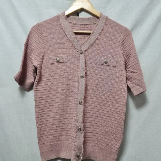 크레송 반팔 트위드 니트 가디건 S