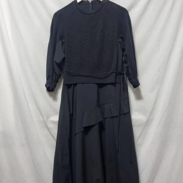 SJSJ 니트 레이어드 셔링 롱 원피스 XS