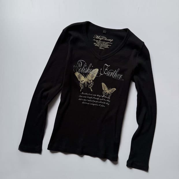 Glitter Printed Ribbed T-shirt 0286