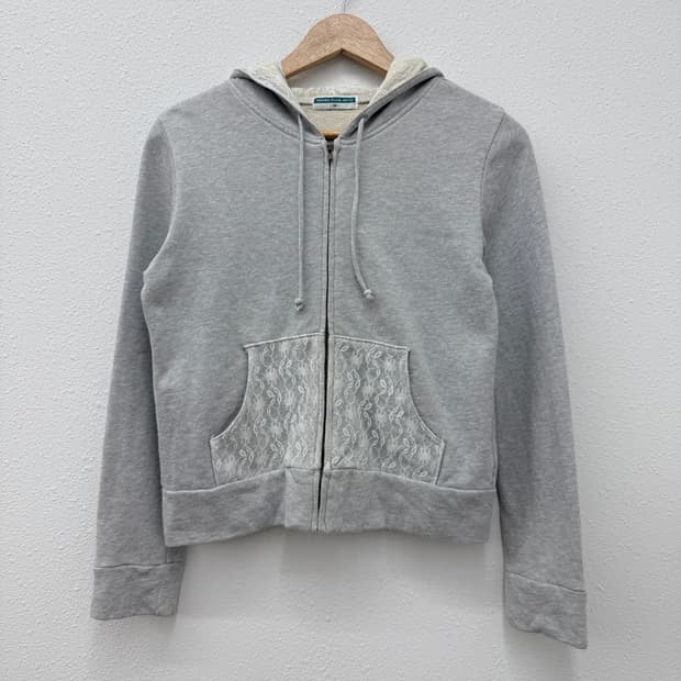 빈티지 그레이 레이스 후드 집업