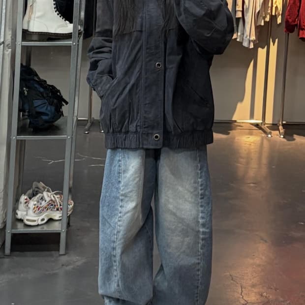 빈티지 네이비 블루종 스웨이드 자켓 A3200